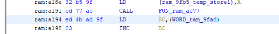Here we can clearly see that address WORD_ram_9fad is 16 bit since it loads BC, a 16bit register